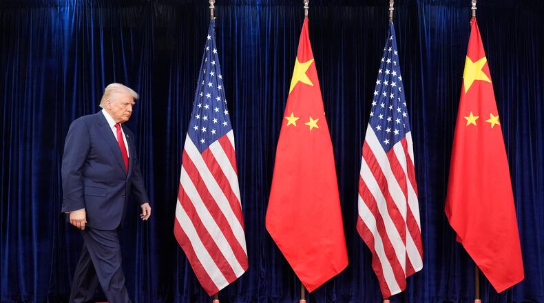 President Donald Trump — pictured walking in for his meeting with Chinese President Xi Jinping in South Korea on Thursday, Oct. 30, 2025 — wrote on his social platform before the meeting that he has "instructed the Department of War to start testing our Nuclear Weapons on an equal basis." (Mark Schiefelbein/AP)