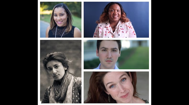 "Interface," a virtual play series, runs Friday through Sunday. Those involved are producer Kelundra Smith (clockwise from top left); producer Bridgette C. Burton; and playwrights Quinn Xavier Hernandez, Erin Considine and Marium Khalid. HANDOUT