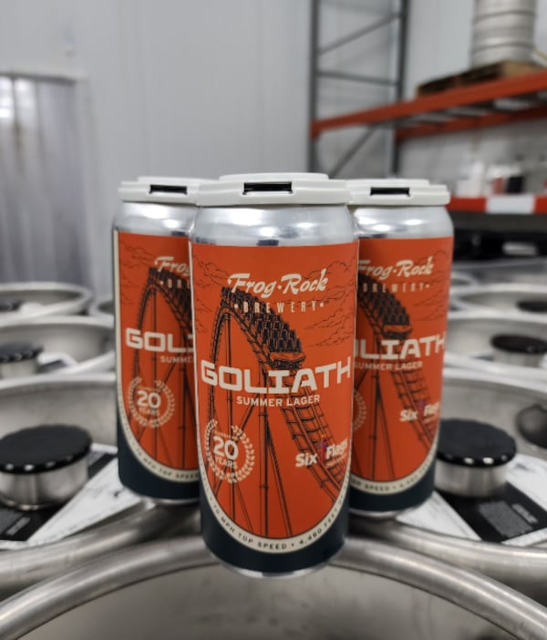 Austell-based Frog Rock Brewing Co. created Goliath Summer Lager to commemorate the 20th anniversary of the Goliath rollercoaster at Six Flags Over Georgia. (Courtesy of Cobb Travel & Tourism)