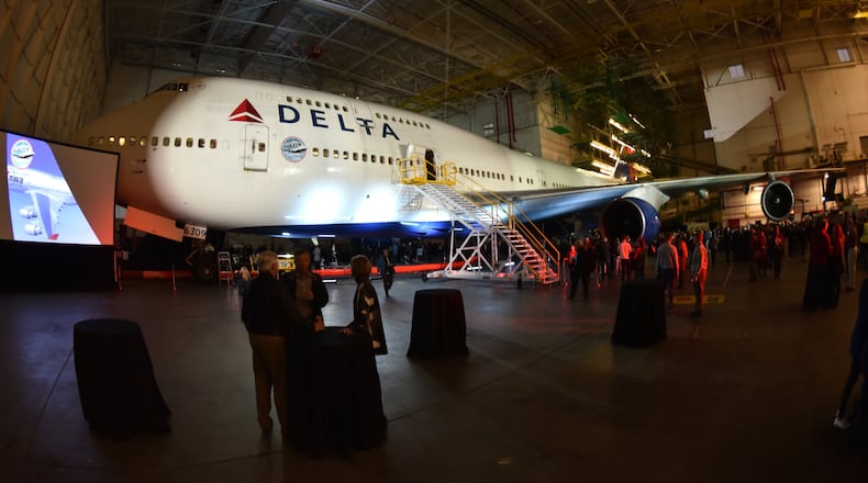 Former and current employees of Delta Air Lines were invited for farewell tour of Delta 747 at Delta TechOps on Tuesday, December 19, 2017. Hyosub Shin / hshin@ajc.com