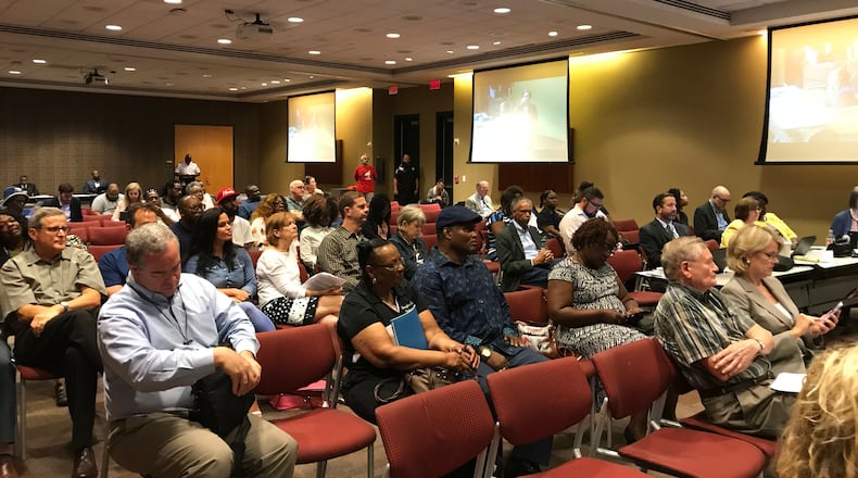 The audience for the Aug. 6 Atlanta Board of Education meeting, which included a fourth and final public hearing about the school property tax rate and votes to deny the petitions of two charter schoosl.