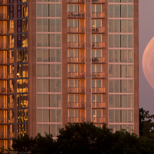 A full moon, like this one over Midtown in 2013, rose over Atlanta on the evening of Wednesday, April 1, 2026, a day that began with a morning rush hour that featured three fatal accidents, two vehicle fires, several other crashes and heavy traffic delays despite dry weather. (Ben Gray/AJC 2013)