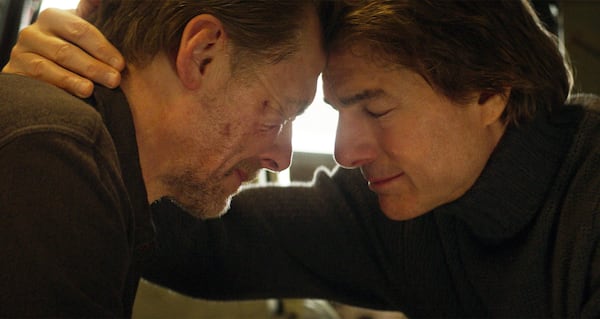 This image released by Paramount Pictures and Skydance shows Simon Pegg , left, and Tom Cruise in a scene from "Mission: Impossible - The Final Reckoning." (Paramount Pictures and Skydance via AP)