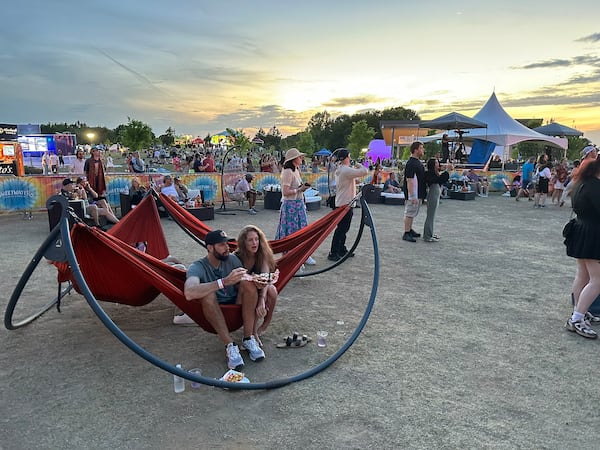 Hammocks and beanbags were available for those who wanted to relax at the SweetWater 420 Festival at Shirley Clarke Franklin Park on Friday and Saturday, April 17-18, 2026. (Rodney Ho/AJC)
