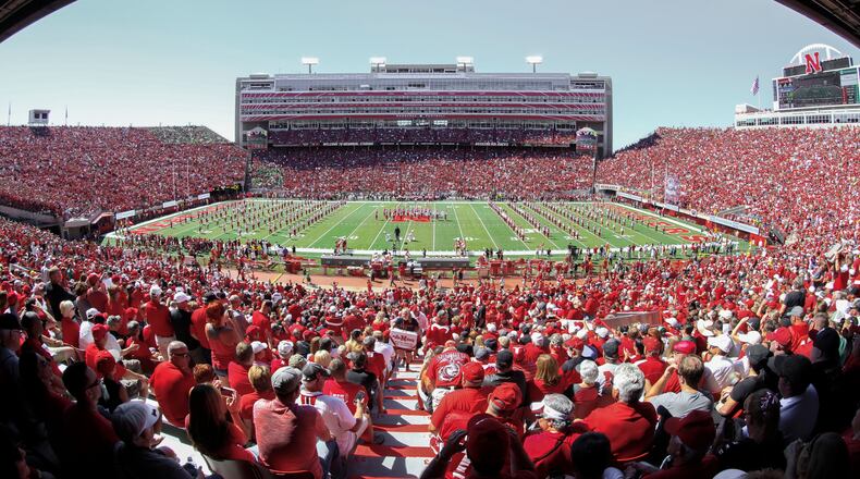 FILE - Fans fill Memorial Stadium in Lincoln Neb., on Saturday, Sept. 17, 2016, as Nebraska plays Oregon in an NCAA college football game. (AP Photo/Nati Harnik File, File)