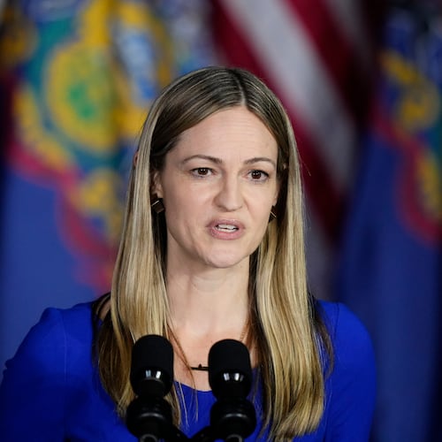 FILE - Scranton Mayor Paige Cognetti speaks during a President Joe Biden campaign event in Scranton, Pa., April 16, 2024. (AP Photo/Matt Rourke, File)