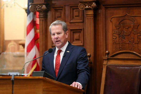 Gov. Brian Kemp delivers the State of the State address in the House of Representatives at the Georgia Capitol on Thursday, Jan. 16, 2025, in Atlanta. Kemp will not run for Senate in 2026. (Jason Getz/AJC)