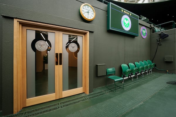 A view of the exit of the No. 1 Court player walk-on entrance at the All England Lawn Tennis Club in Wimbledon, London, Wednesday July 2, 2025. (AELTC/Ben Queenborough via AP)