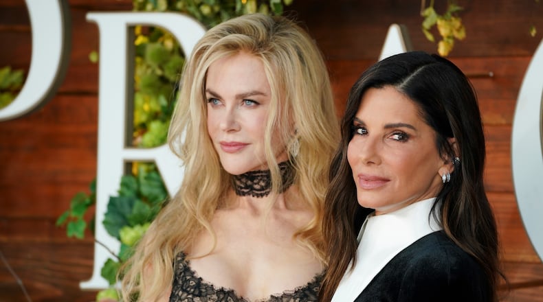 Nicole Kidman, left, and Sandra Bullock arrive at the premiere of "Practical Magic 2" on Monday, Aug. 31, 2026, at the Directors Village in Los Angeles. (Photo by Jordan Strauss/Invision/AP)