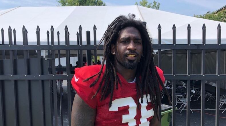 Falcons safety Kemal Ishmael after practice on Sunday. (By D. Orlando Ledbetter/dledbetter@ajc.com)