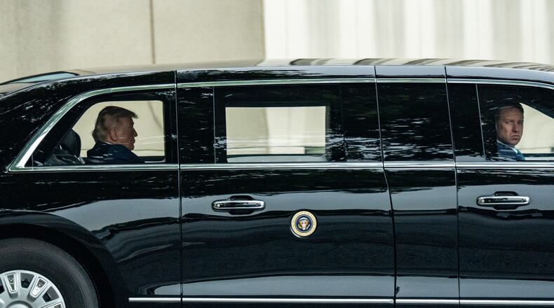 President Donald Trump departs Walter Reed National Military Medical Center, Tuesday, May 26, 2026, in Bethesda, Md. (AP Photo/Alex Brandon)