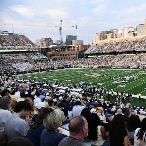 Fans watch during the second half of an NCAA college football game at Georgia Tech's Bobby Dodd Stadium, Saturday, September 20, 2025, in Atlanta. Georgia Tech won 45-24 over Temple. (Hyosub Shin / AJC)