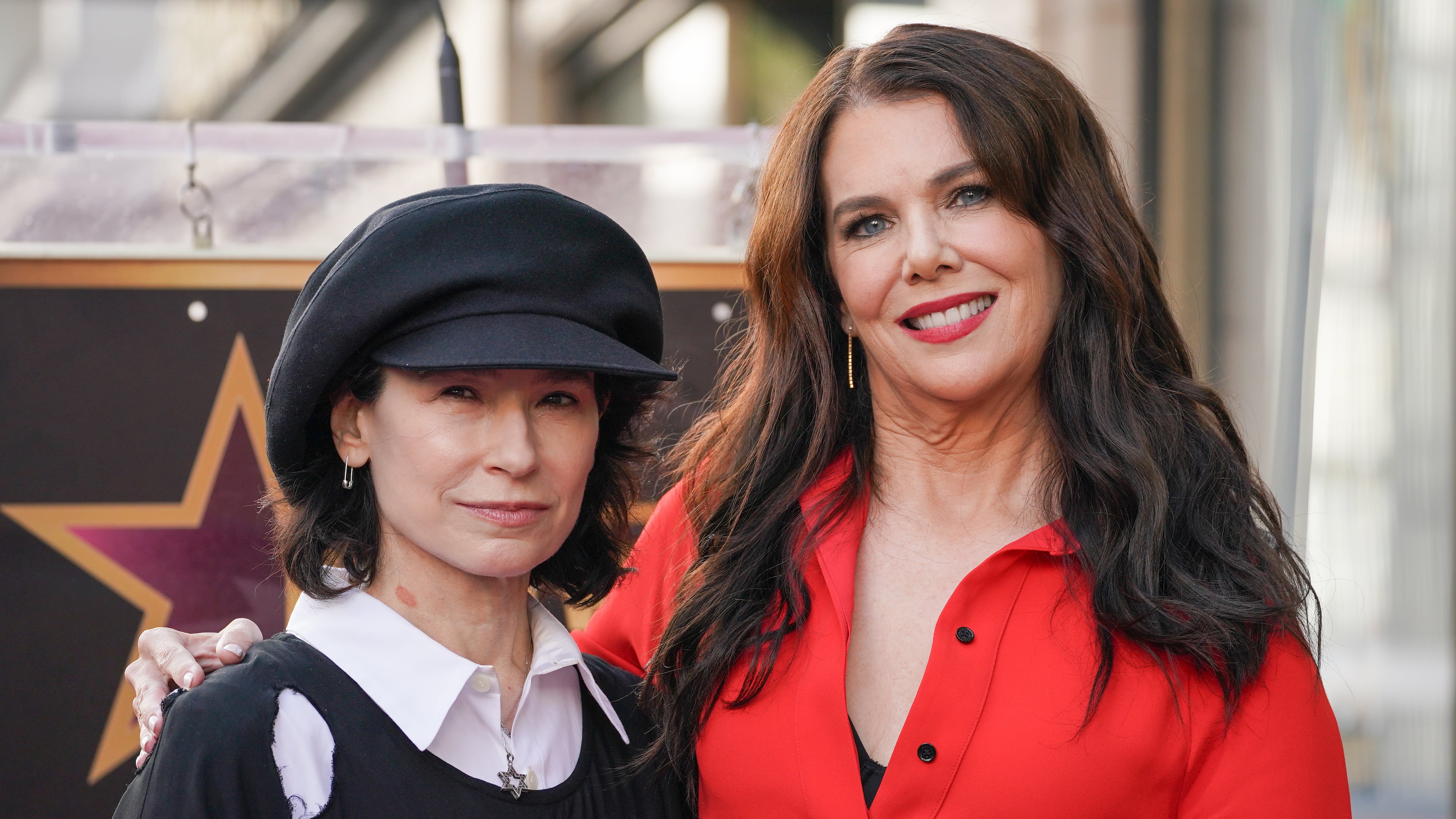 FILE - Amy Sherman-Palladino, left, and Lauren Graham pose with Graham's new star during a ceremony on the Hollywood Walk of Fame, Friday, Oct. 3, 2025, in Los Angeles. (Photo by Jordan Strauss/Invision/AP, File)