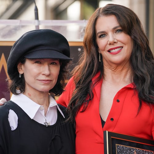 FILE - Amy Sherman-Palladino, left, and Lauren Graham pose with Graham's new star during a ceremony on the Hollywood Walk of Fame, Friday, Oct. 3, 2025, in Los Angeles. (Photo by Jordan Strauss/Invision/AP, File)