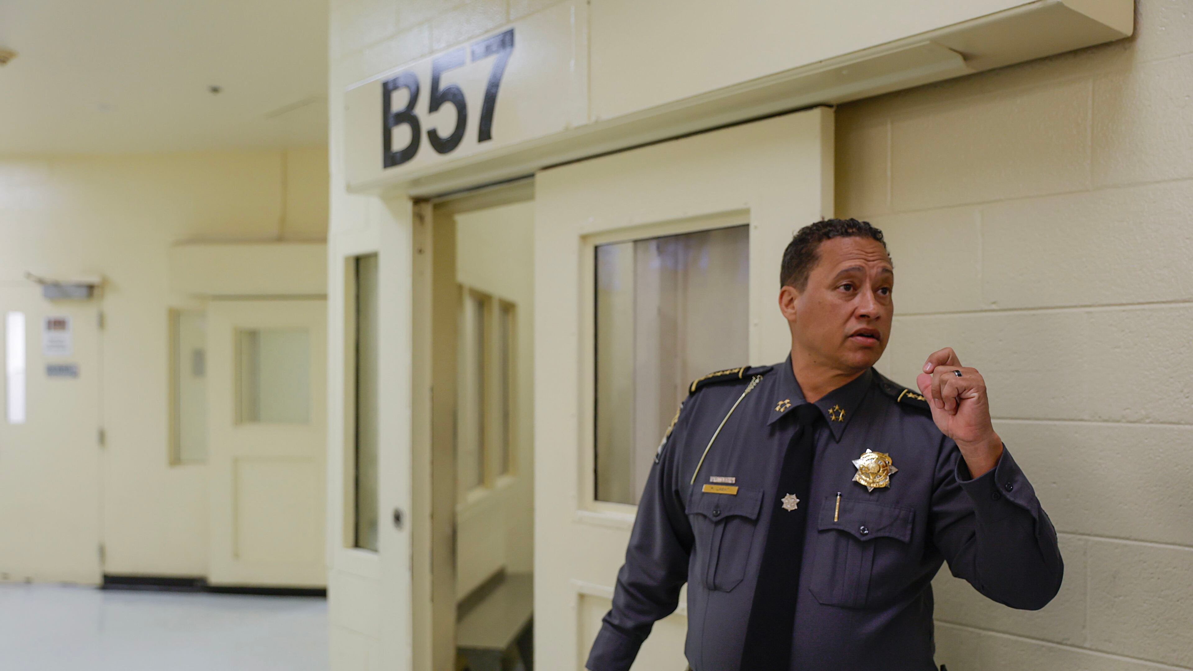 Fulton County Sheriff Patrick Labat gives a tour of Fulton County Jail on March 30, 2023, in Atlanta. (Natrice Miller/AJC/TNS)
