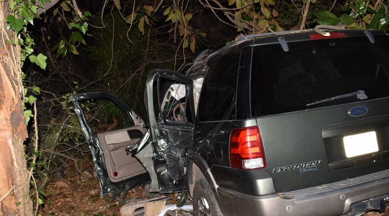 Police said a 16-year-old driver with a learner's permit lost control of this SUV and smashed into a tree.