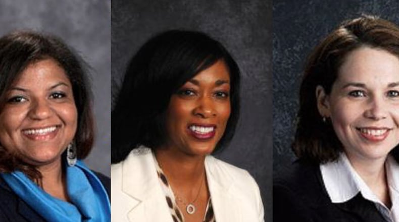 Greleauris Calcaño, left, Dr. Terry Watlington, and Dr. Donna Ledford, who were all promoted to new positions at Gwinnett County Public Schools.