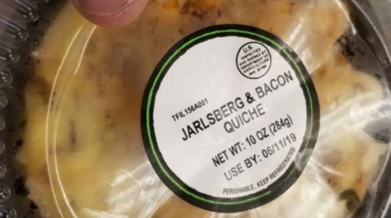 Taylor Farms Illinois recalled the Jarlsberg cheese and bacon quiche made Wednesday because they contain eggs, which is not indicated on the packaging. (Photo: Food Safety Inspection Service)
