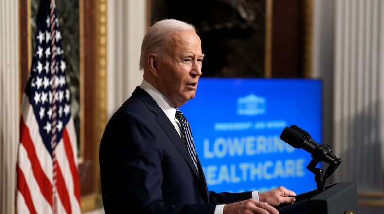 U.S. President Joe Biden delivers remarks on lowering health care costs in the Indian Treaty Room of the White House in Washington, D.C., on Wednesday, April 3, 2024. (Yuri Gripas/Abaca Press/TNS)
