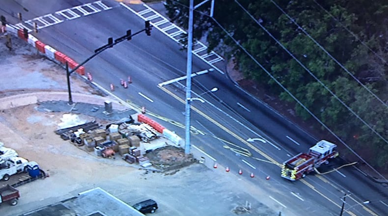 Part of Roswell Road between Hammond Road and Carpenter Drive was closed until Friday morning due to a gas leak. (Credit: Channel 2 Action News)