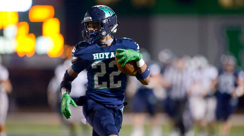 Harrison wide receiver Marques Owens (22) runs the ball for a touchdown in the first half of his game against Houston County at Harrison High School Friday, November 29, 2019. PHOTO/Daniel Varnado