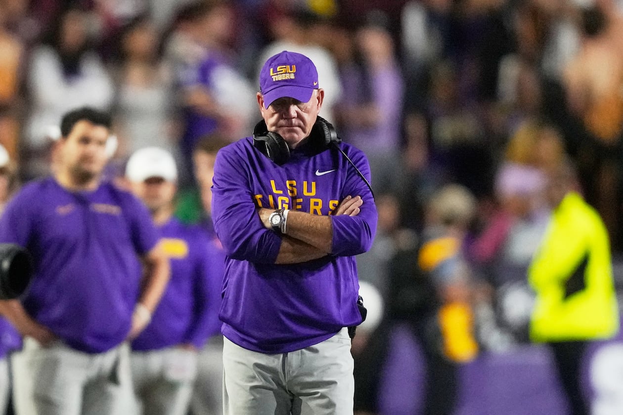 LSU head coach Brian Kelly after Saturday's game against Texas A&M. (Gerald Herbert/AP)