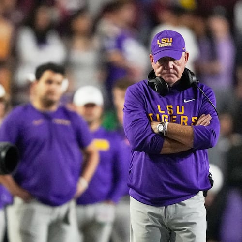 LSU head coach Brian Kelly after Saturday's game against Texas A&M. (Gerald Herbert/AP)