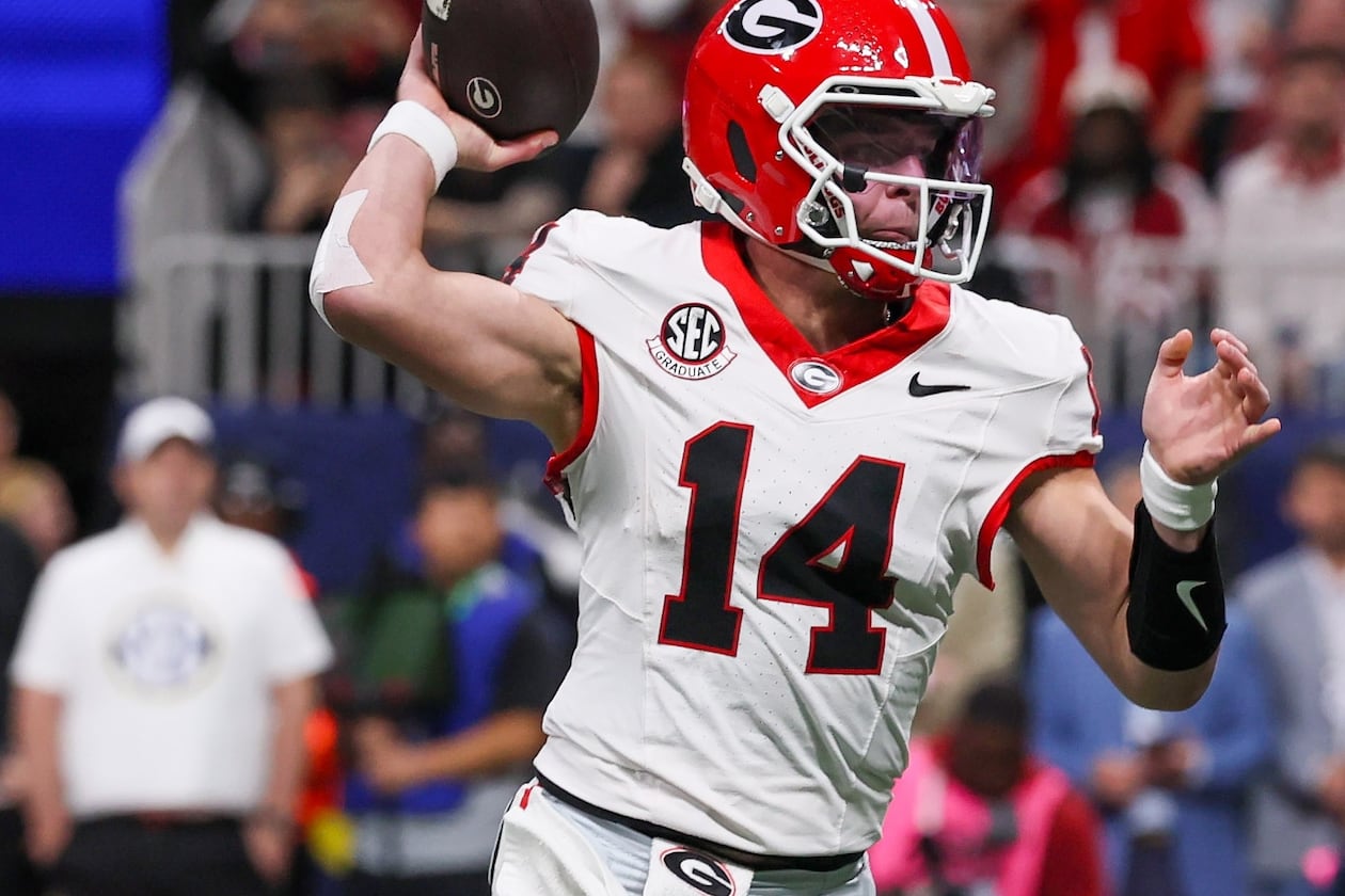 Georgia quarterback Gunner Stockton finished seventh in the Heisman Trophy voting, which was revealed in advance of the Heisman Trophy ceremony on Saturday for the top five finishers. (Jason Getz/AJC)