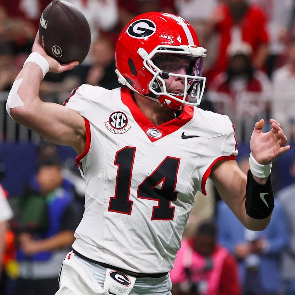 Georgia quarterback Gunner Stockton finished seventh in the Heisman Trophy voting, which was revealed in advance of the Heisman Trophy ceremony on Saturday for the top five finishers. (Jason Getz/AJC)