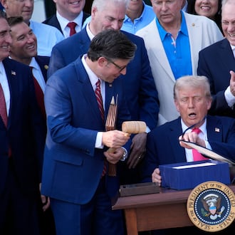 U.S. President Donald Trump after signing the "Big Beautiful Bill" during a Fourth of July celebration event on the South Lawn at the White House in Washington, D.C., on July 4, 2025. (Yuri Gripas/ABACAPRESS.COM/TNS)