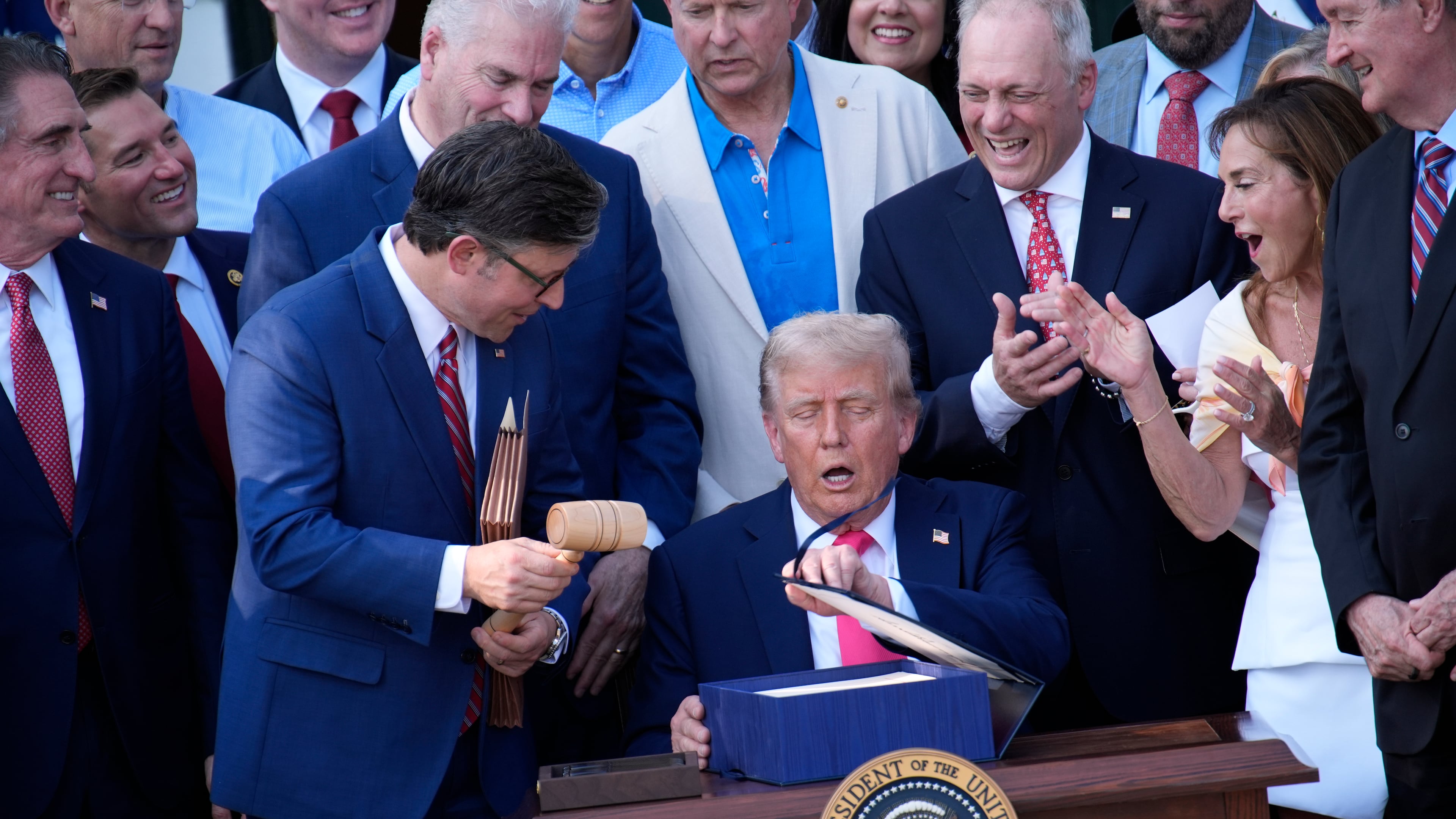 U.S. President Donald Trump after signing the "Big Beautiful Bill" during a Fourth of July celebration event on the South Lawn at the White House in Washington, D.C., on July 4, 2025. (Yuri Gripas/ABACAPRESS.COM/TNS)