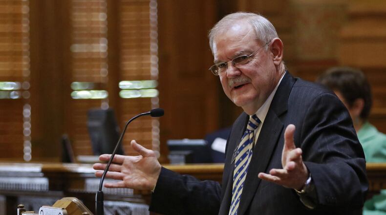 Feb. 26, 2016 - Atlanta - Sen. Lindsey Tippins, R-Marietta, presents Senate Bill 364 in the Senate, which voted unanimously in favor. Under current law, at least half of each teacher’s evaluation must be based on their students’ test performance, but SB 364 reduces that to 30 percent or less. It also reduces the number of tests that must be given. A teachers’ group says Gov. Nathan Deal is trying to stop the bill. BOB ANDRES / BANDRES@AJC.COM