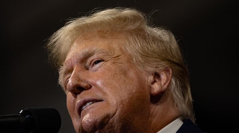 Former President Donald Trump speaks at a campaign rally at the Mohegan Sun Arena in Wilkes-Barre, Pa., Sept. 3, 2022. The criminal tax fraud trial of Trump’s family business kicked off in Manhattan on Oct. 31, 2022. (Hannah Beier/The New York Times)