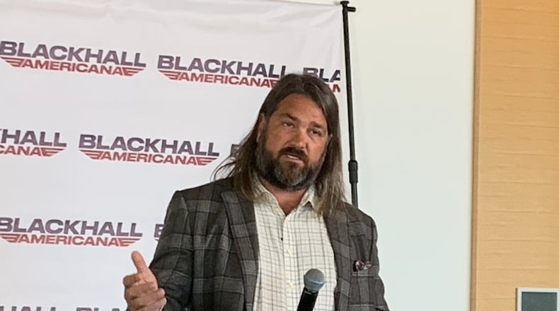 Ryan Millsap explains his vision for his streaming service Blackhall Americana at a press conference at the Atlanta Metro Chamber on Tuesday, October 19, 2021. RODNEY HO/rho@ajc.com