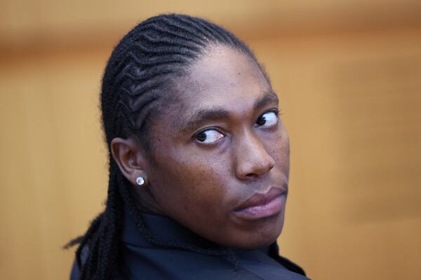 South Africa's Caster Semenya sits in the European Court of Human Rights before its decision over sex eligibility rules in sports, Thursday, July 10, 2025 in Strasbourg, eastern France. (AP Photo/Antonin Utz)