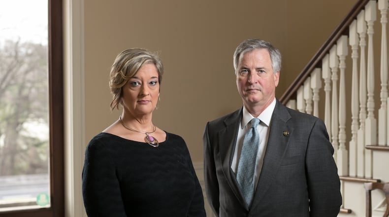 March 1, 2018 - Atlanta, Ga: Anne King, of Tennille, Ga., is shown with her lawyer Ken Hodges at Hodges’ law office on March 1, 2018, in Atlanta. Anne King’s former husband, Corey King, faces a civil lawsuit she filed against him for malicious prosecution after he had her arrested following her post on Facebook about him. (JASON GETZ for the AJC)