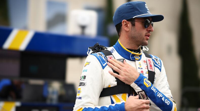 Chase Elliott, driver of the #9 NAPA Auto Parts Chevrolet, prepares to practice for the NASCAR Cup Series Busch Light Clash at The Coliseum at Los Angeles Memorial Coliseum on Feb. 3, 2024, in Los Angeles. (Jared C. Tilton/Getty Images/TNS)