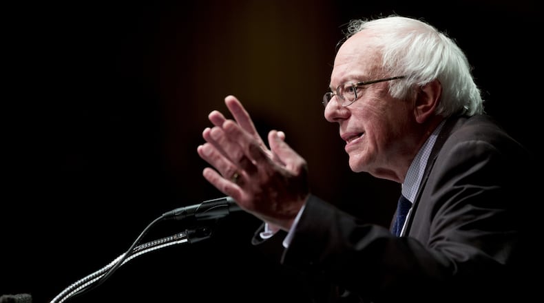 In this June 24, 2016, file photo, Democratic presidential candidate Sen. Bernie Sanders, I-Vt. speaks in Albany, N.Y. (AP Photo/Mike Groll, File)