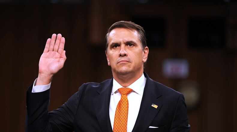 FILE - Acting Attorney General Todd Blanche is sworn in as he appears before the Senate Judiciary Committee on Capitol Hill in Washington, July 15, 2026. (AP Photo/Mark Schiefelbein, File)