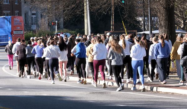 
Runners participating in the Laken Riley Walk/Run in Athens, Georgia on Saturday, Feb. 22, 2025, the one-year anniversary of the death of nursing student Laken Riley, the first homicide on University of Georgia's campus in more than two decades. (Nell Carroll for The Atlanta Journal- Constitution).
