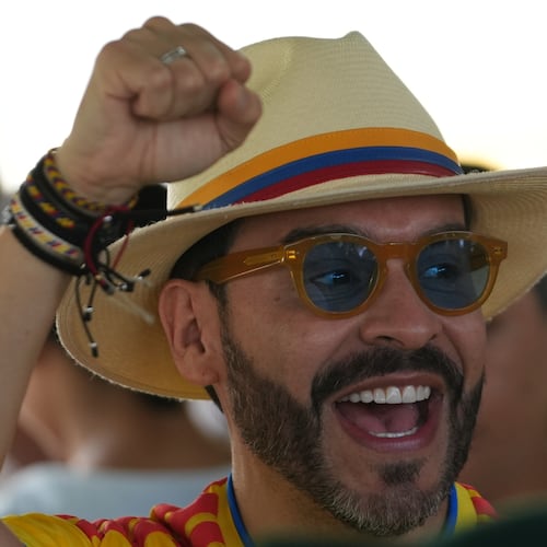 Presidential candidate Abelardo de la Espriella of the opposition Defenders of the Motherland movement arrives to vote in the runoff election in Barranquilla, Colombia, Sunday, June 21, 2026. ((AP Photo/Rodrigo Abd)
