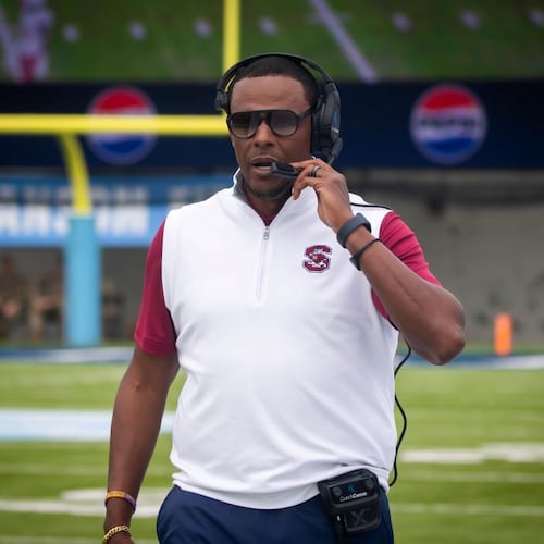 South Carolina State University head football coach Chennis Berry joined the team in 2023 after coaching at Benedict College, a historically Black college in Columbia, South Carolina. Last year, Berry's team saw its season end in heartbreak in the Celebration Bowl and this time, it ended in triumph with a 40-38 win. (Courtesy of South Carolina State Athletics)
