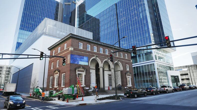 March 12, 2019 - Atlanta - The Spring Stree side of the historic Crum & Forster Building is being preserved as part of the project and plans call for it to be used for restaurant space and an academic club. The Coda project at Georgia Tech is slated to open in early May. The project, developed by Portman Holdings and designed by John Portman & Associates, is the first Atlanta project by the Portman empire to open since the death of the companies’ founder, the legendary John C. Portman Jr. Coda will be an office tower for Georgia Tech, major corporations, start ups and will feature a sophisticated data center complex. It will also be a “living room,” Portman officials say, for Georgia Tech’s campus east of the downtown connector. Bob Andres / bandres@ajc.com