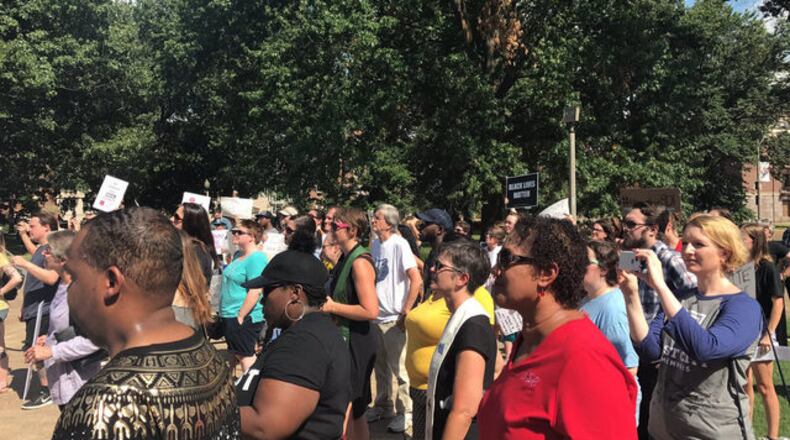 Six people were arrested at a rally at the Nathan Bedford Forest statue in Mempis. (Photo: Fox13Memphis.com)