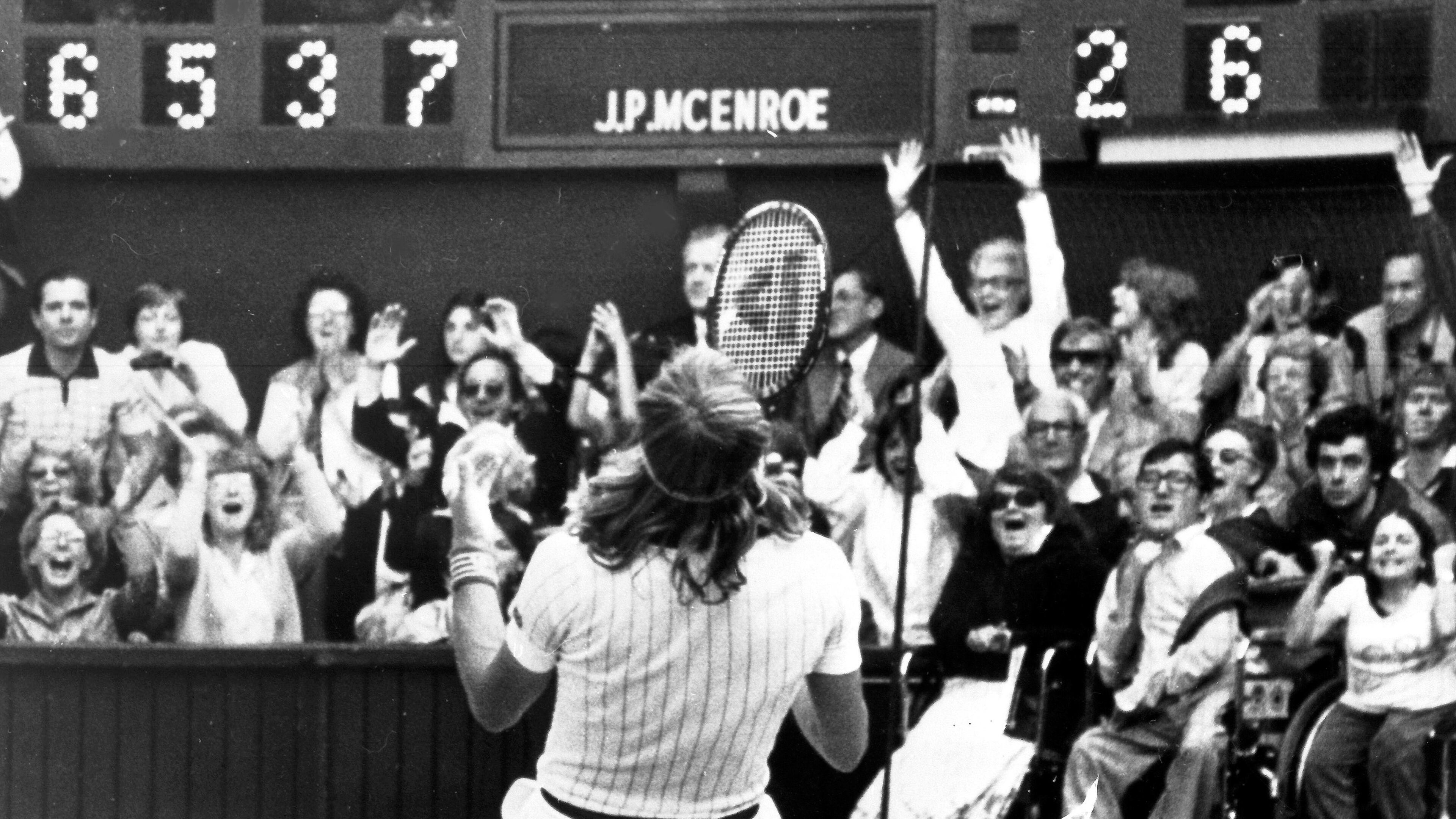 FILE - Sweden's Björn Borg falls to his knees in front of the scoreboard on the Centre Court at Wimbledon in London, July 5, 1980, after defeating John McEnroe, of the United States, to take the men's singles final for the fifth year in succession. (AP Photo/Robert Dear, File)