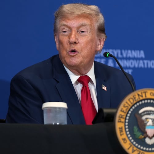 President Donald Trump speaks at the United States Army War College in Carlisle, Pa., during the Pennsylvania Defense and Innovation Summit, Wednesday, July 15, 2026. (AP Photo/Julia Demaree Nikhinson)