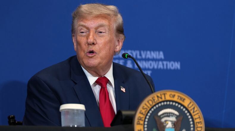 President Donald Trump speaks at the United States Army War College in Carlisle, Pa., during the Pennsylvania Defense and Innovation Summit, Wednesday, July 15, 2026. (AP Photo/Julia Demaree Nikhinson)