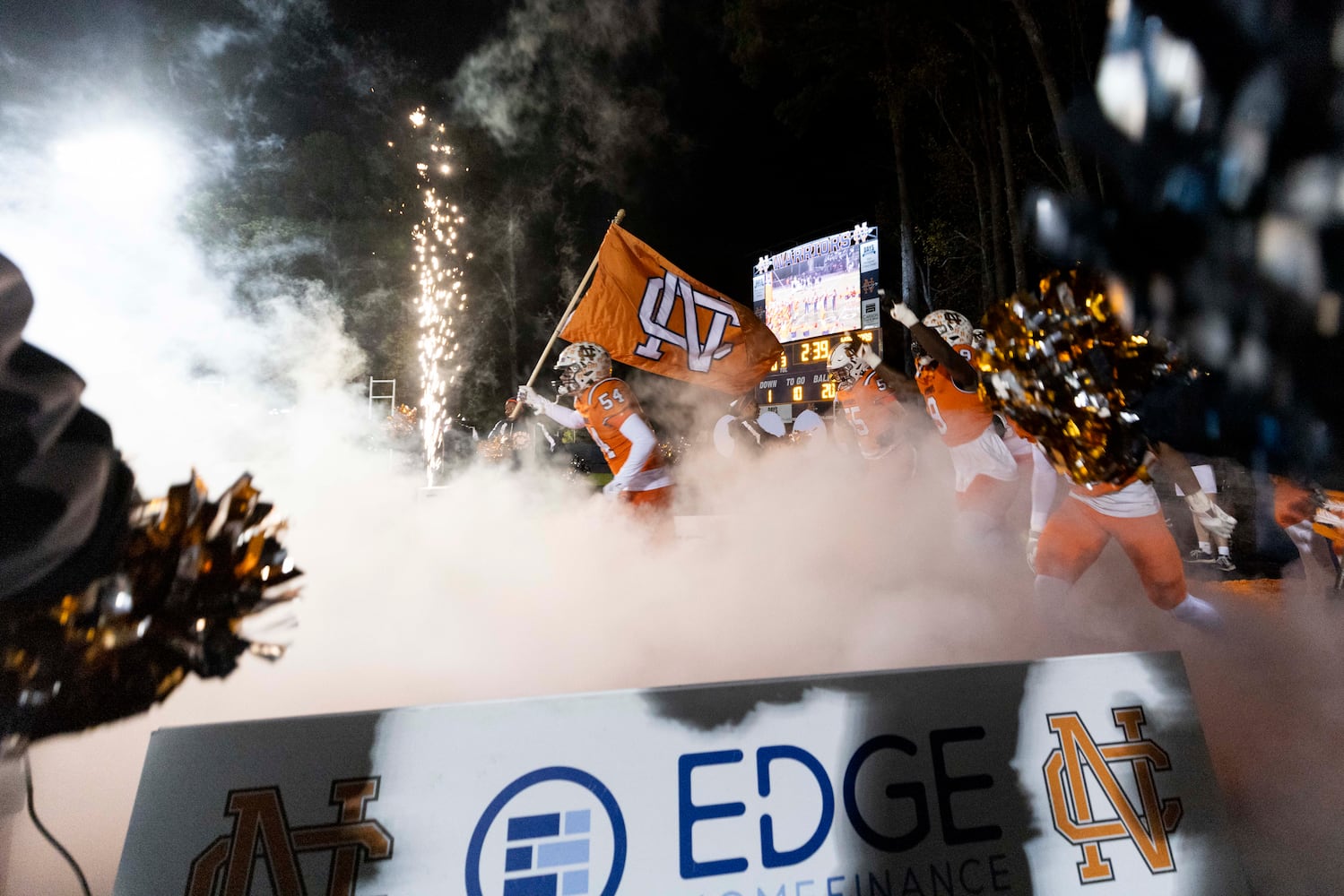 North Cobb players take the field before a game between North Cobb and Douglas County at North Cobb High School in Kennesaw, GA., on Friday, November 22, 2024. (Photo/Jenn Finch, AJC)