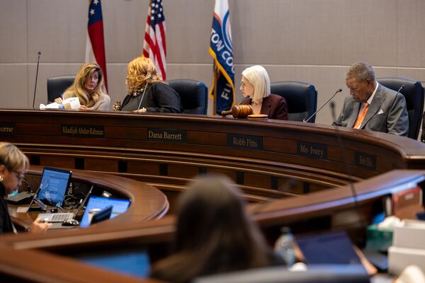 The Fulton County Board of Commissioners listen to a presentation regarding the proposed 2026 Fulton County budget at the Fulton County Government Center in Atlanta on Wednesday, Dec. 3, 2025. (Arvin Temkar/AJC)