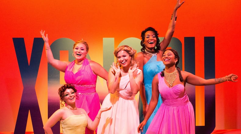 The cast of Out Front Theatre's musical "Xanadu" includes (from left) Brandy Sexton (kneeling), Emily Dee, Anna Gonzalez, Precious West and Arianna Hardaway.
Courtesy of Tyler Ogburn Photography